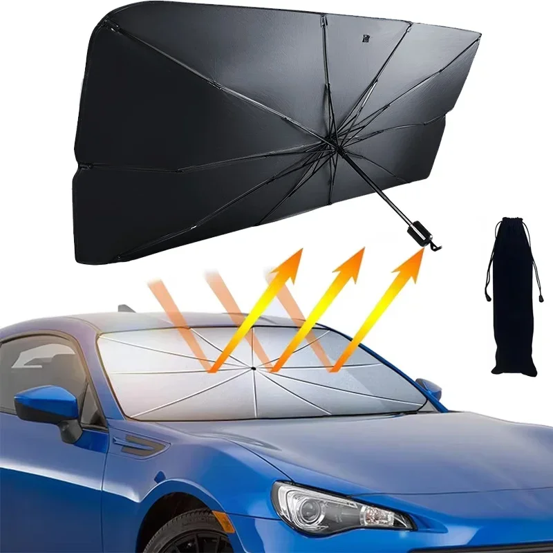 Automatic Car Sunshade - 車のフロントガラス用サンシェード、折りたたみ式傘型日よけ、UVカット・断熱、携帯用保護パラソル