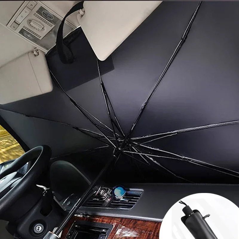 Automatic Car Sunshade - ユニバーサル折りたたみ式車用ウィンドシールドサンシェード、SUV、セダン、バン用フロントウィンドウ日よけ、夏用遮熱シールド、オートサンバイザー