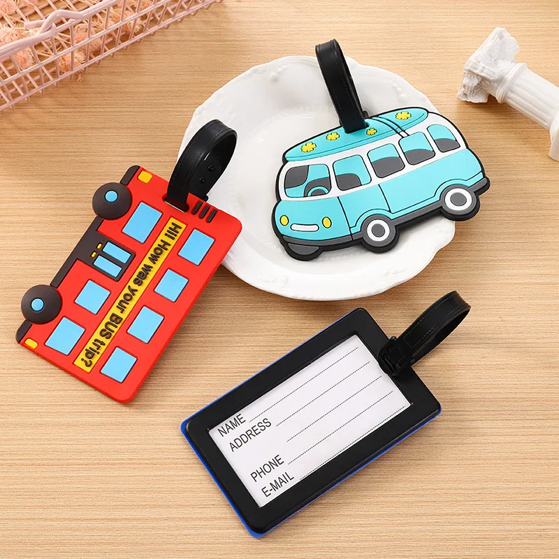 Car Accessories For Road Trip - かわいい漫画の車 PVC シリコーン荷物タグ旅行荷物名札スーツケースバッグ搭乗券トラベルアクセサリー