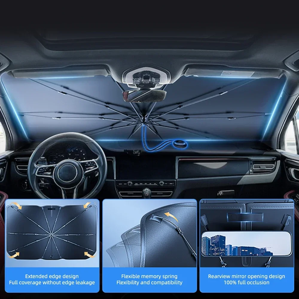 車のフロントガラス用サンシェード、折りたたみ式傘型日よけ、U - Automatic Car Sunshade のレビューと価格