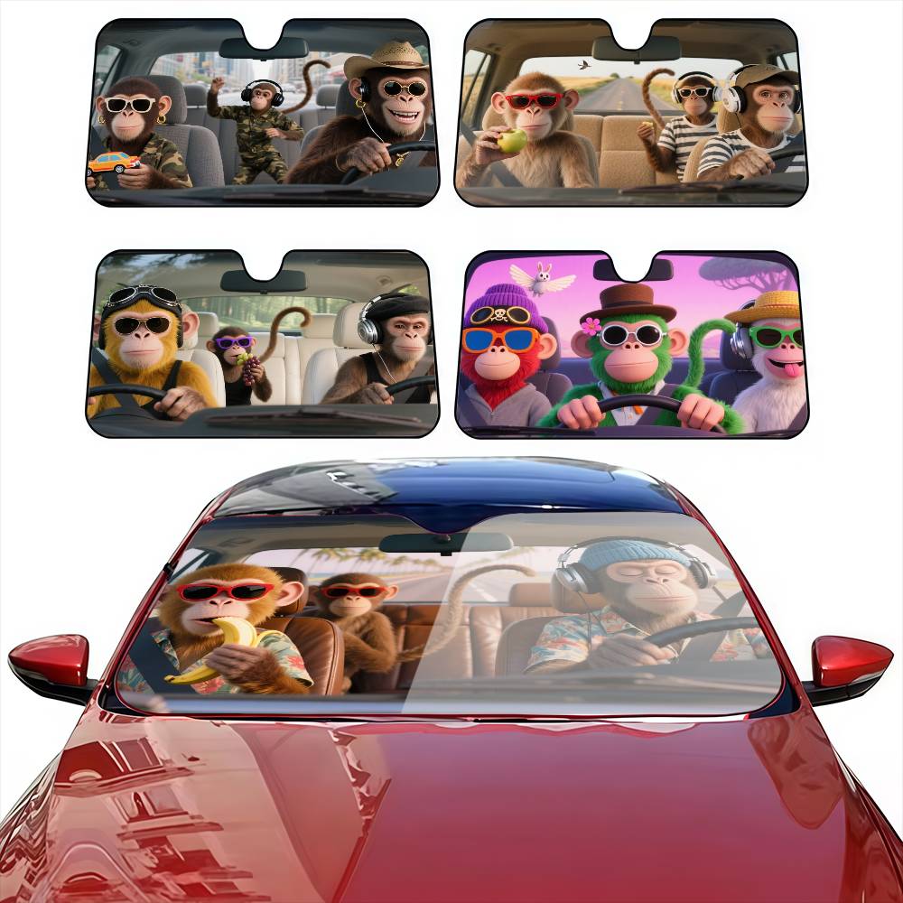 面白い猿ドライバー車のサンシェードカーテンフロントガラスカバ - Automatic Car Sunshade のレビューと価格
