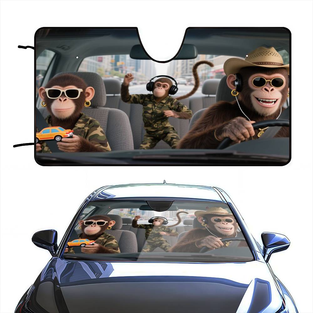 面白い猿ドライバー車のサンシェードカーテンフロントガラスカバ - Automatic Car Sunshade のレビューと価格